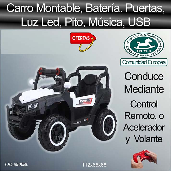 Carro Electrico Montable con Bateria. Blanco Importadora Marvin