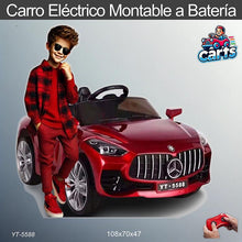 Cargar imagen en el visor de la galería, Carro eléctrico montable a batería color vino modelo YT-5588 con control remoto para niños de 1 a 6 años