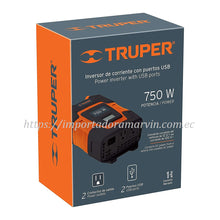 Cargar imagen en el visor de la galería, Inversor de corriente Truper 750W profesional para herramientas y emergencias 12V-110V. Caja