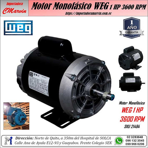 Motor Monofásico WEG 1 HP 3600 RPM. Importadora Marvin Herramientas