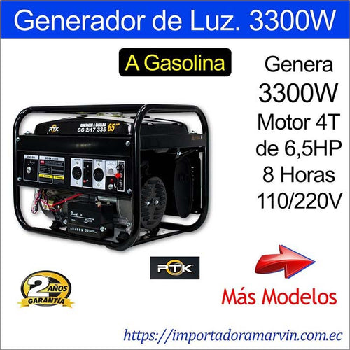 Generador de Luz Eléctrico PTK de 3300W. Marvin es Herramientas