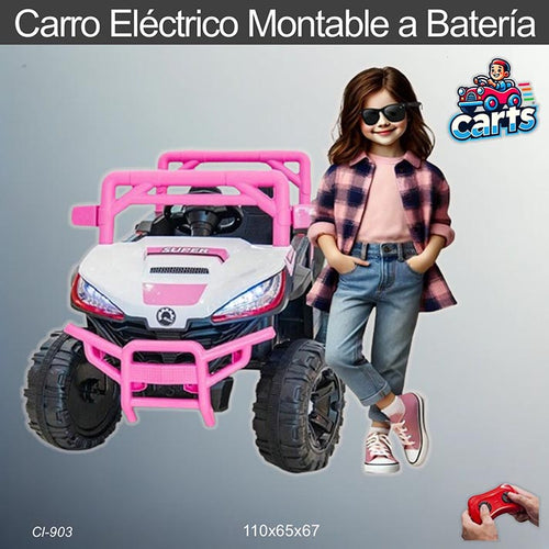 Carro eléctrico montable a batería rosado modelo CI-903 con control remoto para niñas de 1 a 6 años