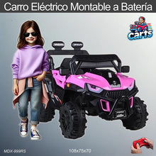 Cargar imagen en el visor de la galería, Carro eléctrico montable a batería rosado modelo MDX-999RS con control remoto para niñas de 1 a 6 años
