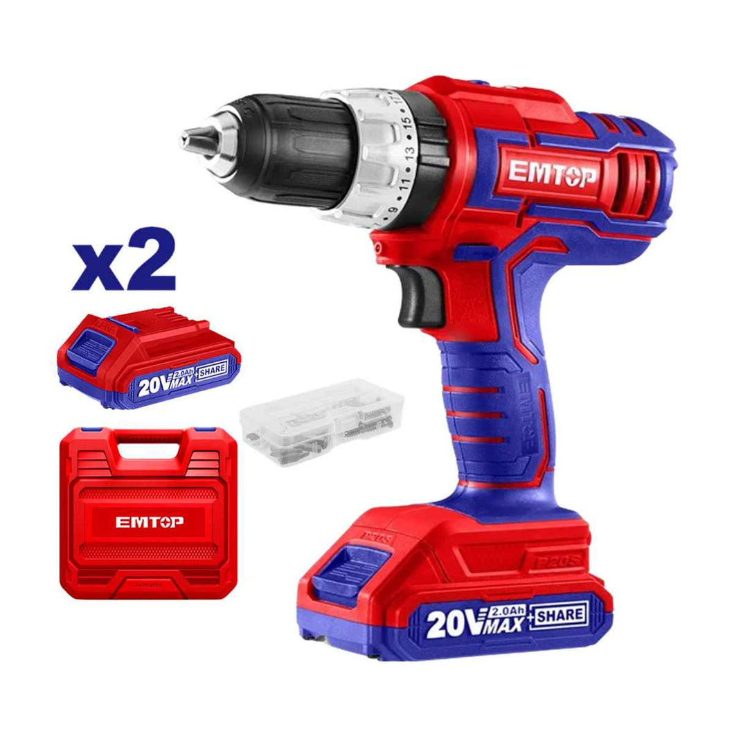 Taladro Inalámbrico EMTOP de 10mm y 20V. Percutor