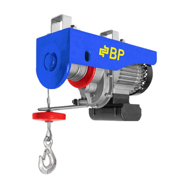 Tecle eléctrico BP 1200kg 220V azul industrial con gancho