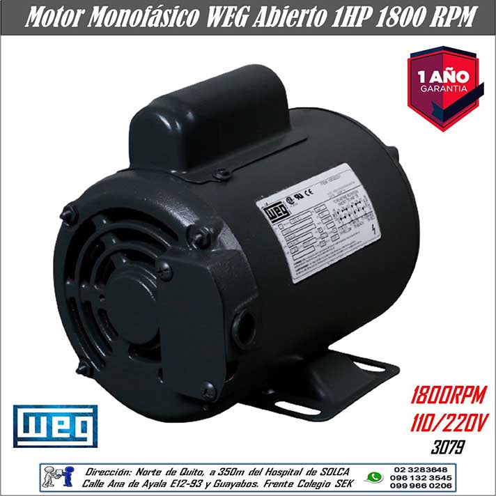 Motor Eléctrico Abierto WEG 1HP Monofásico 1800 RPM