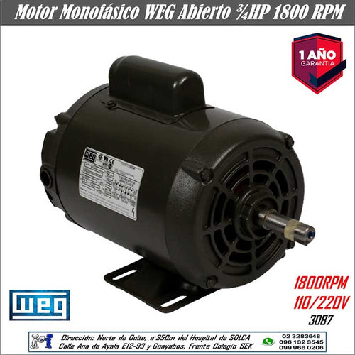 Motor Electrico WEG ¾ HP Monofasico 1800 RPM. Importadora Marvin Herramientas