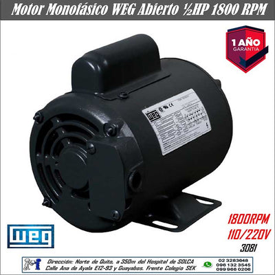 Motor Eléctrico Abierto WEG ½ HP Monofásico 1800 RPM